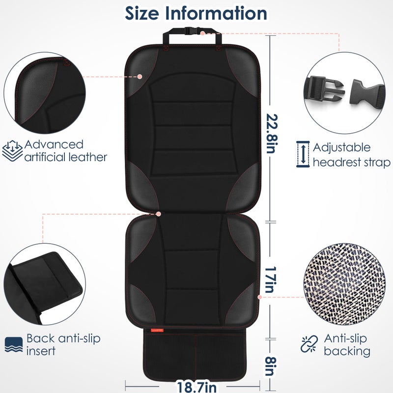 Sinvitron Car Seat Protector for Child Car Seat - Waterproof Non-Slip Leather Mat with 2 Mesh Pockets, Universal Seat Cover for Baby, Pets & Vehicles(2-Pack,Black) - Image 3