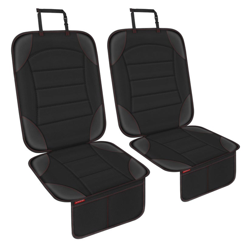Sinvitron Car Seat Protector for Child Car Seat - Waterproof Non-Slip Leather Mat with 2 Mesh Pockets, Universal Seat Cover for Baby, Pets & Vehicles(2-Pack,Black) - Image 1