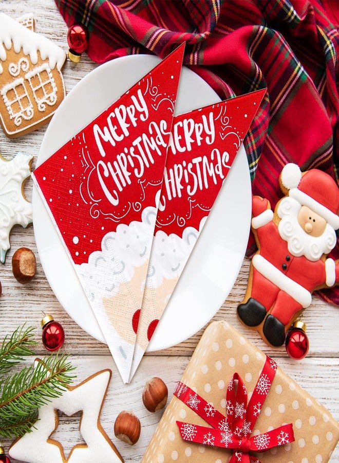 Whaline 100 Pack Merry Christmas Paper Napkins Cute Santa Claus Pattern Disposable Napkins Red White lunch Dinner Decorative Napkins for Christmas Holiday Party Supplies, 6.5 x 6.5 Inch - Image 4