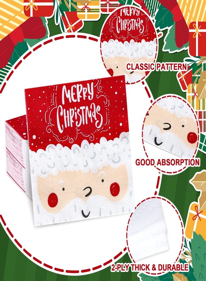 Whaline 100 Pack Merry Christmas Paper Napkins Cute Santa Claus Pattern Disposable Napkins Red White lunch Dinner Decorative Napkins for Christmas Holiday Party Supplies, 6.5 x 6.5 Inch - Image 3