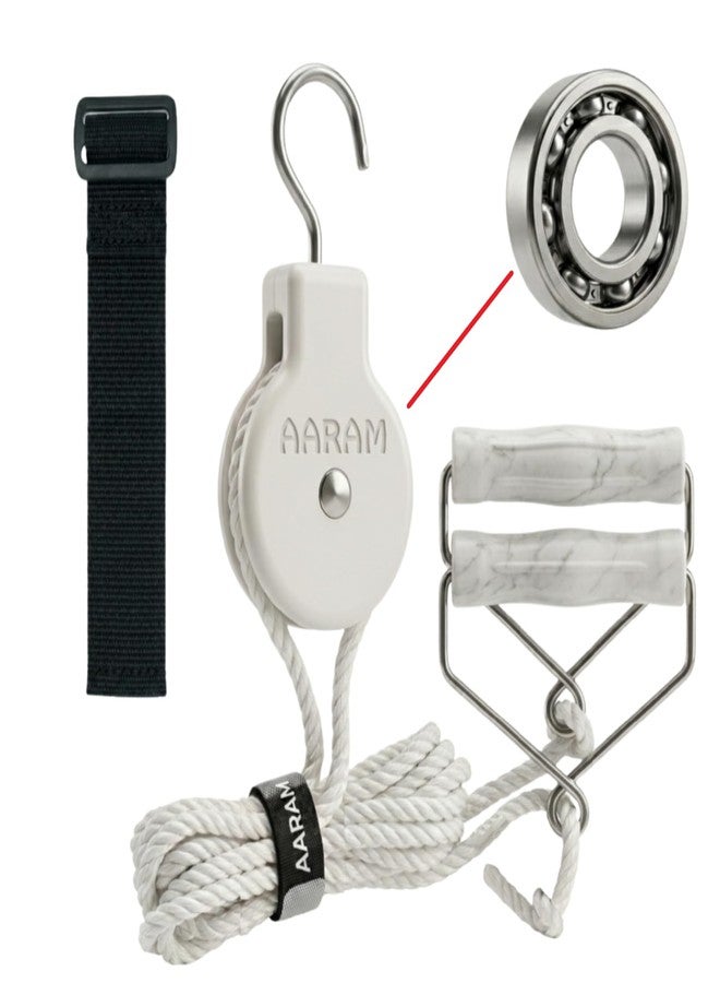 AARAM Pulley with Rope and Door Strap, Easy to Use Exercise Equipment for Frozen Shoulder and Hand/Arm Exercise Material Nylon Plastic, Smooth Action Pulley (Grey & Black) - Image 1
