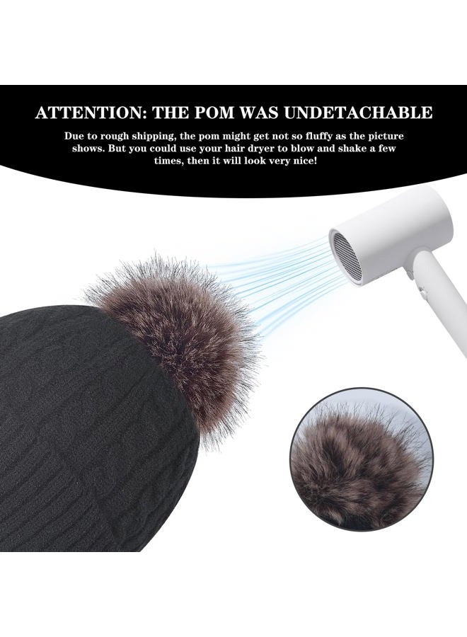FENELY Women Winter Beanie Hat Knit Earflap Hats Warm Thick Fleece Lined Soft Skull Cap with Fashion Cute Faux Fur Pom Outdoor Indoor Black Cold Weather Snow Ski Running - Image 5