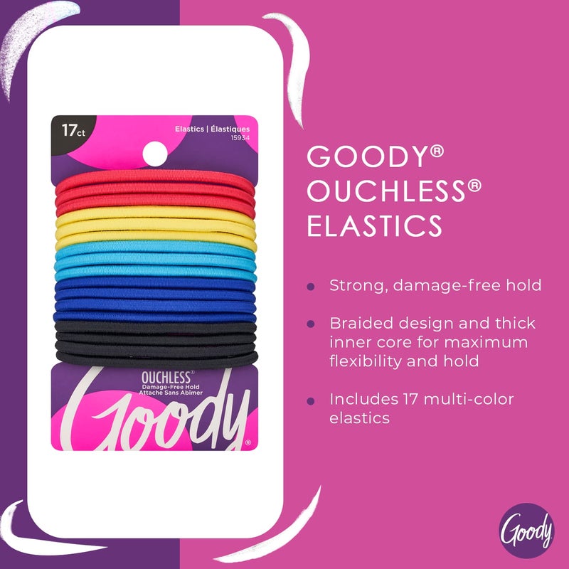 Goody Ouchless Elastic Hair Tie - 17 Count, Assorted Colors - 4MM for Medium Hair - Pain-Free Hair Accessories for Men, Women, Boys, and Girls - Perfect for Long Lasting Braids, Ponytails, and More - Image 2