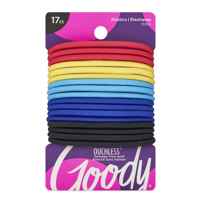 Goody Ouchless Elastic Hair Tie - 17 Count, Assorted Colors - 4MM for Medium Hair - Pain-Free Hair Accessories for Men, Women, Boys, and Girls - Perfect for Long Lasting Braids, Ponytails, and More - Image 1