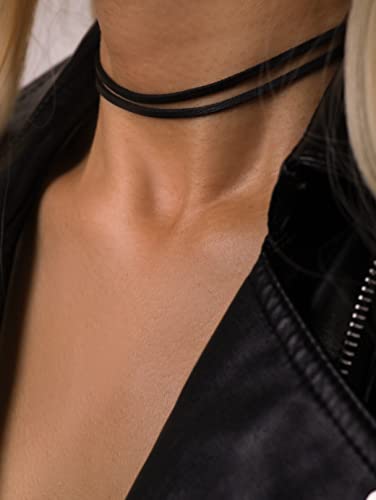 Sacina Goth Hippie Black Faux Leather Choker, Dainty Choker Necklace for Women, Gothic Boho Necklace, Halloween Christmas Jewelry Gift For Women - Image 4