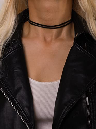 Sacina Goth Hippie Black Faux Leather Choker, Dainty Choker Necklace for Women, Gothic Boho Necklace, Halloween Christmas Jewelry Gift For Women - Image 2