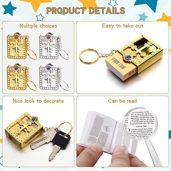 Krisah Mini Holy Bible Key Chain with Golden & Silver Cover (6) - Image 2