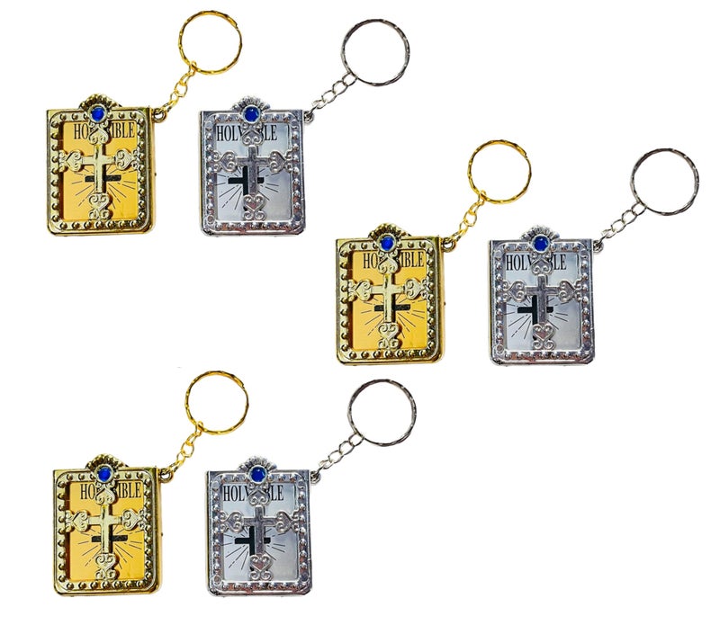 Krisah Mini Holy Bible Key Chain with Golden & Silver Cover (6) - Image 1