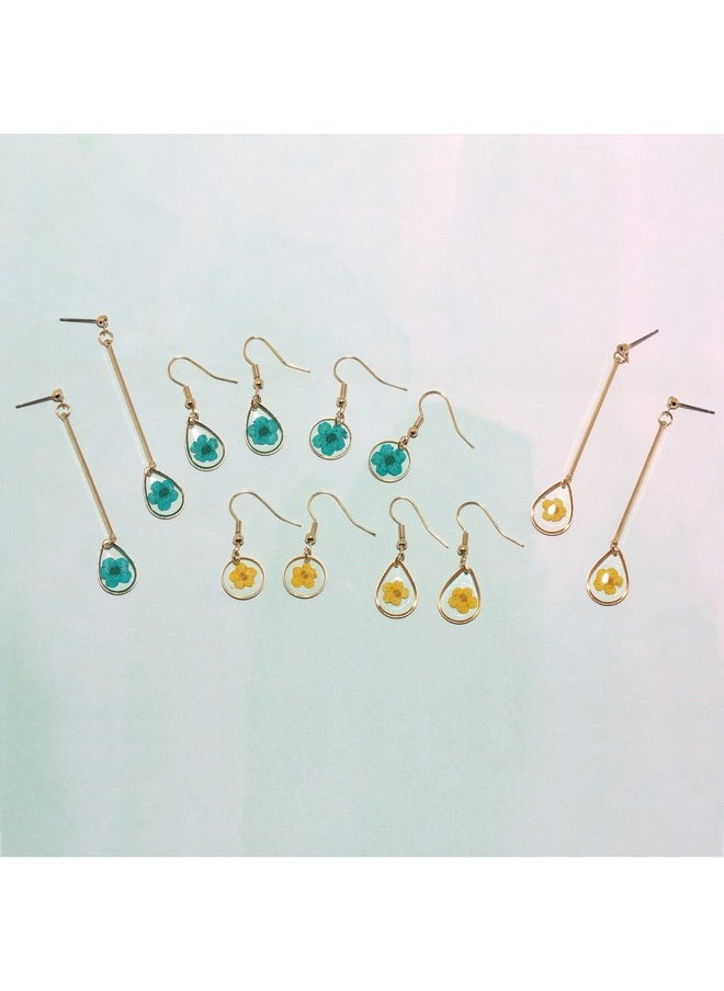 BONALUNA Pressed Flower Yellow Gold Plated Tear Drop Earrings  - Image 5