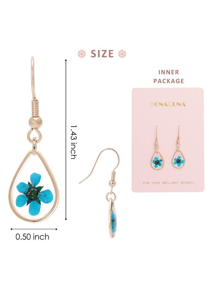 BONALUNA Pressed Flower Yellow Gold Plated Tear Drop Earrings  - Image 4