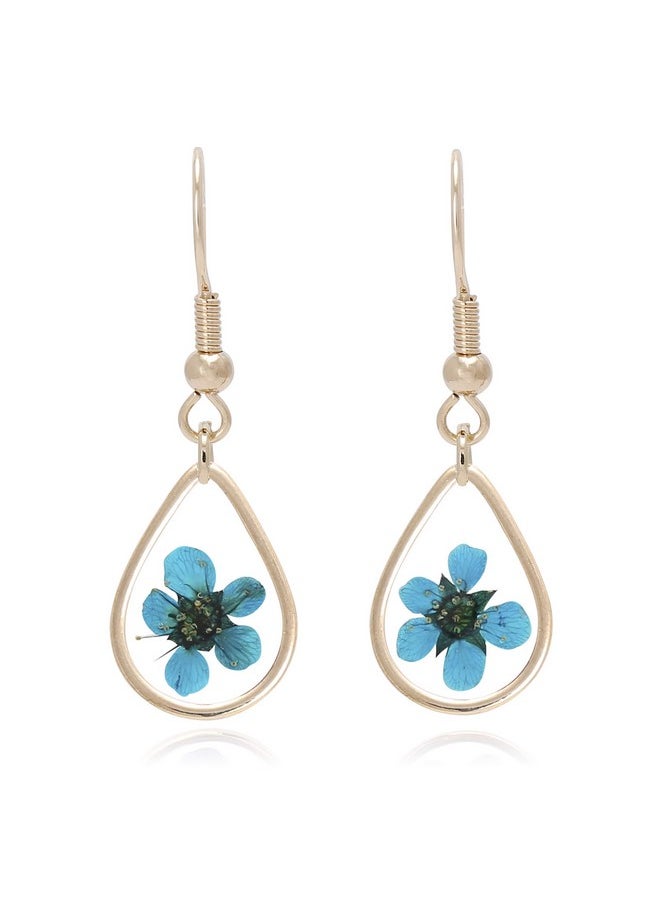 BONALUNA Pressed Flower Yellow Gold Plated Tear Drop Earrings  - Image 1