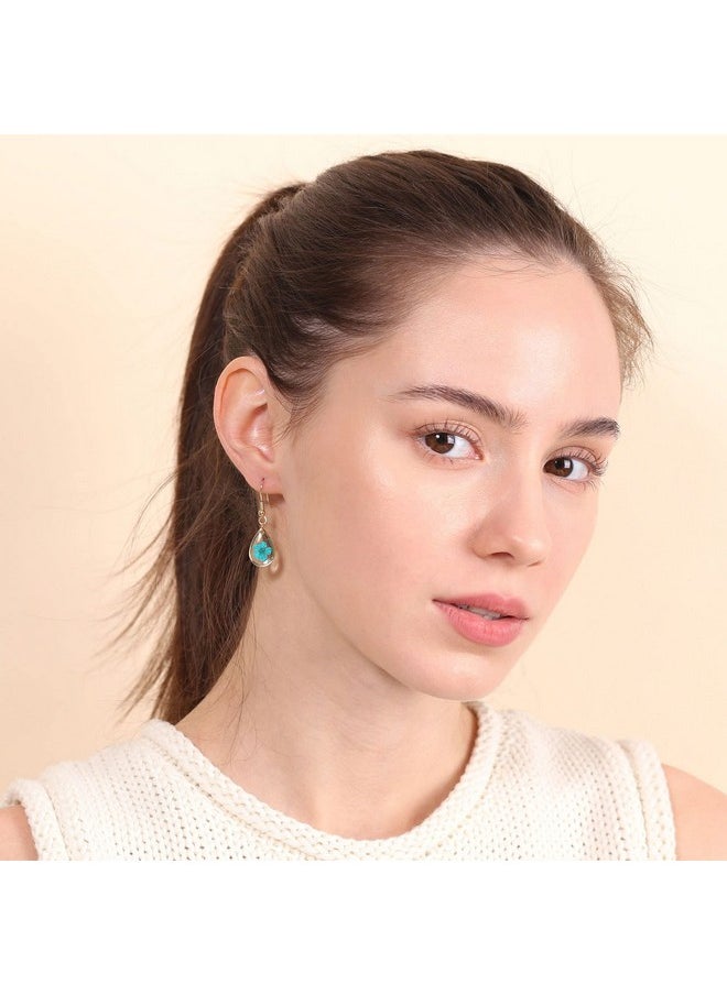 BONALUNA Pressed Flower Yellow Gold Plated Tear Drop Earrings  - Image 2