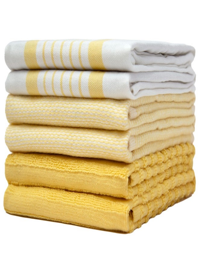 Bumble Towels Premium Kitchen Towels (20”x 28”, 6 Pack) - Large Cotton Kitchen Hand Towels - Striped Flat & Terry Towel - Highly Absorbent Tea Towels Set with Hanging Loop - Yellow - Image 1