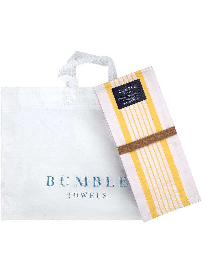 Bumble Towels Premium Kitchen Towels (20”x 28”, 6 Pack) - Large Cotton Kitchen Hand Towels - Striped Flat & Terry Towel - Highly Absorbent Tea Towels Set with Hanging Loop - Yellow - Image 5