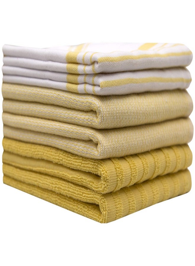 Bumble Towels Premium Kitchen Towels (20”x 28”, 6 Pack) - Large Cotton Kitchen Hand Towels - Striped Flat & Terry Towel - Highly Absorbent Tea Towels Set with Hanging Loop - Yellow - Image 2