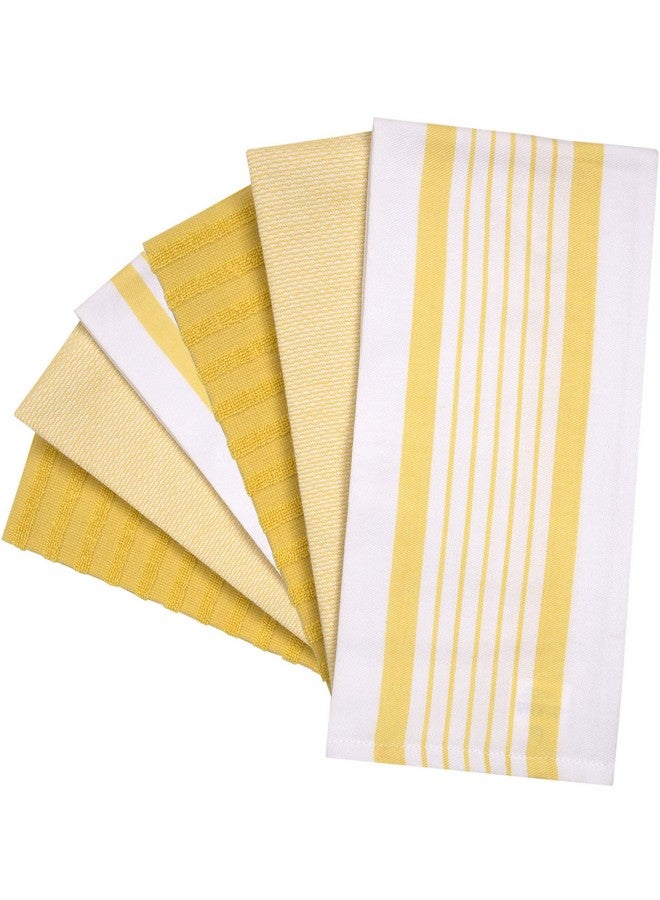Bumble Towels Premium Kitchen Towels (20”x 28”, 6 Pack) - Large Cotton Kitchen Hand Towels - Striped Flat & Terry Towel - Highly Absorbent Tea Towels Set with Hanging Loop - Yellow - Image 3