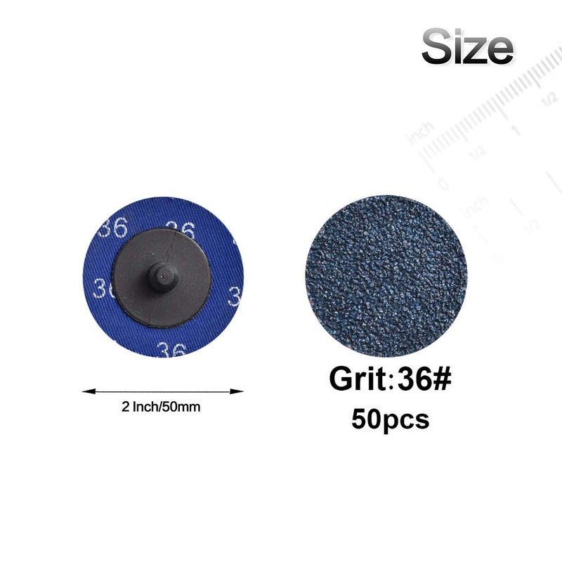 Tshya Quick Change Grinding Disc, 50 Pcs 2 inch Sanding Discs, Zirconia Coated Roll Lock Disc for Surface Prep (36 Grit) - Image 2