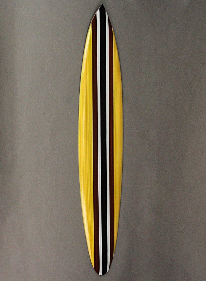 Zeckos Retro-inspired Natural Brown Striped Wooden Surfboard Wall Hanging Decor - Coastal Beach Decorative Art Sculpture - Easy Installation - 32 Inches Long - Image 2