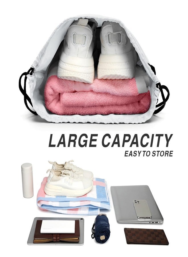 BuyAgain Drawstring Backpack Sports Water Resistant String Bag Sport Gym Sackpack for Women Men Large with Zipper, White - Image 5