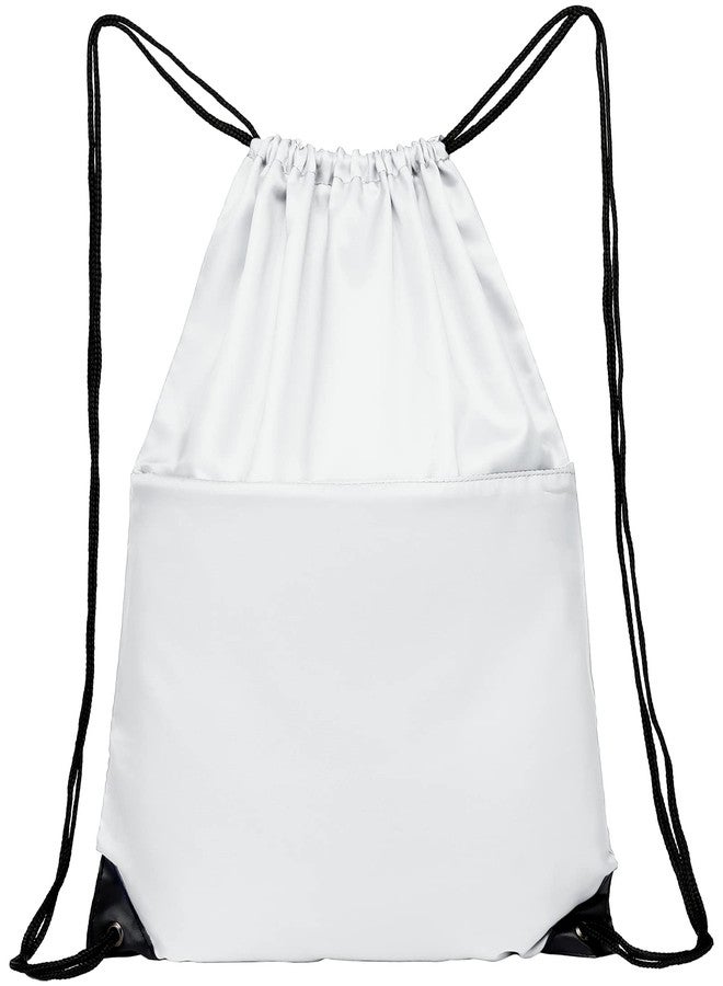 BuyAgain Drawstring Backpack Sports Water Resistant String Bag Sport Gym Sackpack for Women Men Large with Zipper, White - Image 2