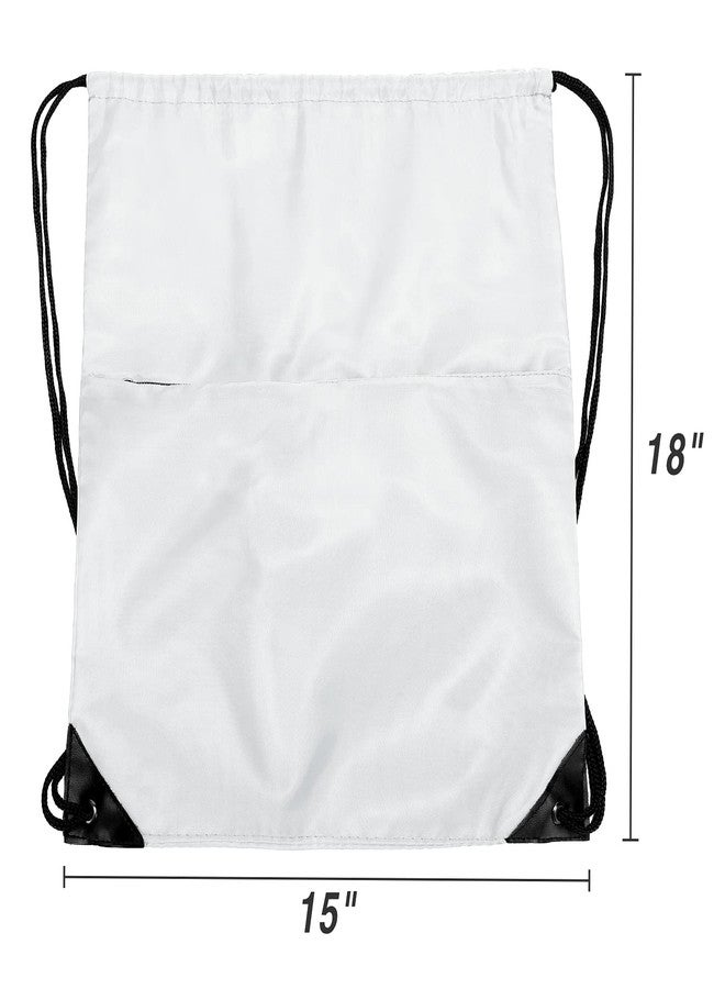 BuyAgain Drawstring Backpack Sports Water Resistant String Bag Sport Gym Sackpack for Women Men Large with Zipper, White - Image 3