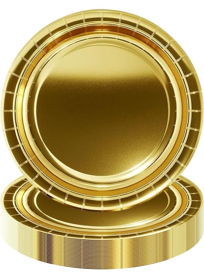 مجموعة 25 قطعة من لوحات الورق القابلة للتصرف 9 بوصة في الذهب ، لوحات التخييم الذهبية ، أدوات الطاولة لحفلة عيد الميلاد ، لوحات الحفلة الدائمة المناسبة للحفلات والعشاء والعطلات والنزهات وحفلات عيد الميلاد وطاولات الطعام وحفلات الزفاف - Image 1