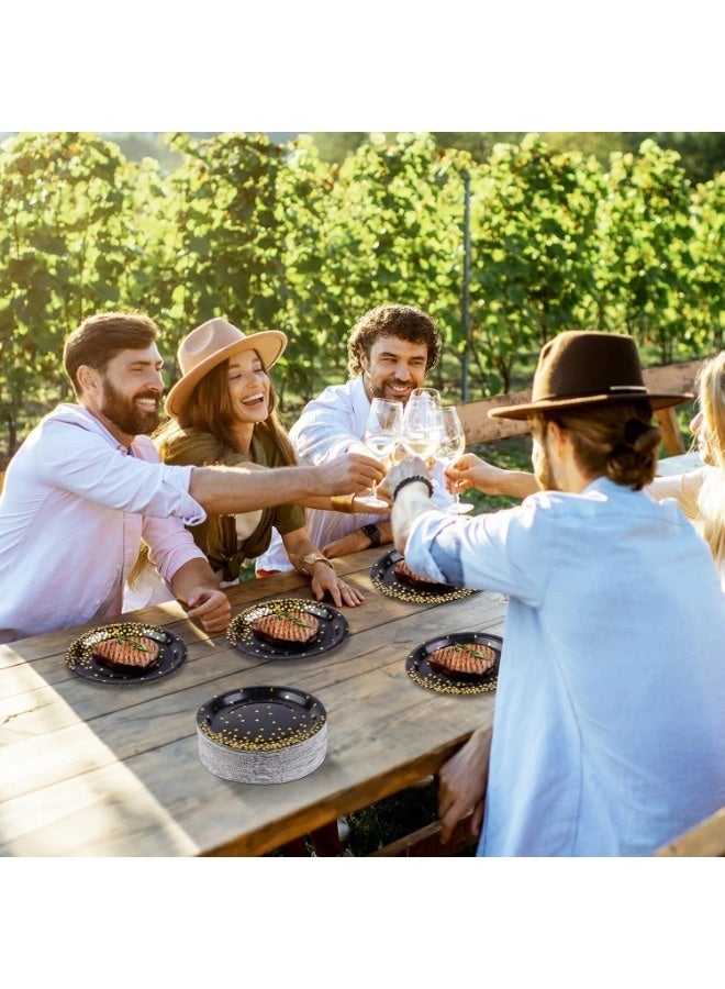 مجموعة 25 قطعة من لوحات الورق القابلة للتصرف 9 بوصة في الذهب ، لوحات التخييم الذهبية ، أدوات الطاولة لحفلة عيد الميلاد ، لوحات الحفلة الدائمة المناسبة للحفلات والعشاء والعطلات والنزهات وحفلات عيد الميلاد وطاولات الطعام وحفلات الزفاف - Image 5