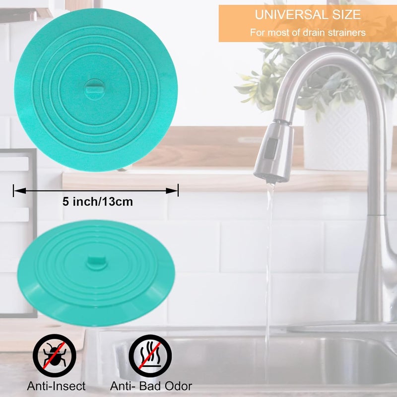 V-TOP Bathtub Drain Stopper 2 Pack, 5 inches Silicone Tub Stopper Drain Cover, Bath Tub Plug Hair Stopper,Universal Flat Suction Hair Water Shower Stopper Bath Accessories (Blue&Green) - Image 3