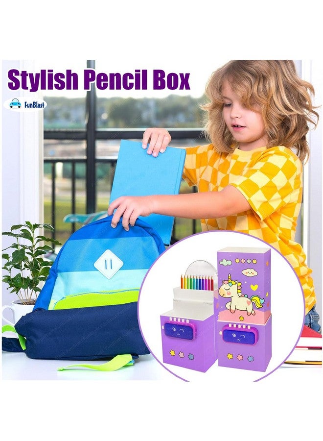 فنبلاست علبة أقلام FunBlast للبنات - علبة أقلام بقفل كلمة مرور، علبة أقلام متعددة الطبقات للفتيات في المدرسة، علبة هندسية، حافظة منظم القرطاسية للأطفال، هدية إرجاع للأطفال (عشوائية) - Image 5