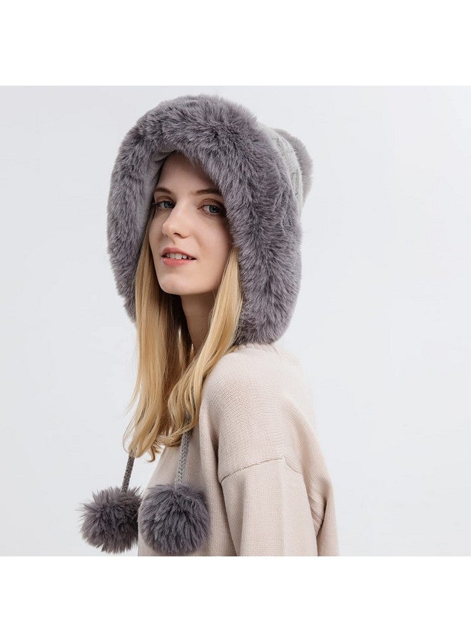 Huamulan Women Winter Beanie Hat Earflap Peruvian Warm Slouchy Fleece Lined 3 Pom Poms Knit Cap Cute Sherpa Fluffy Ski Hats - Image 4