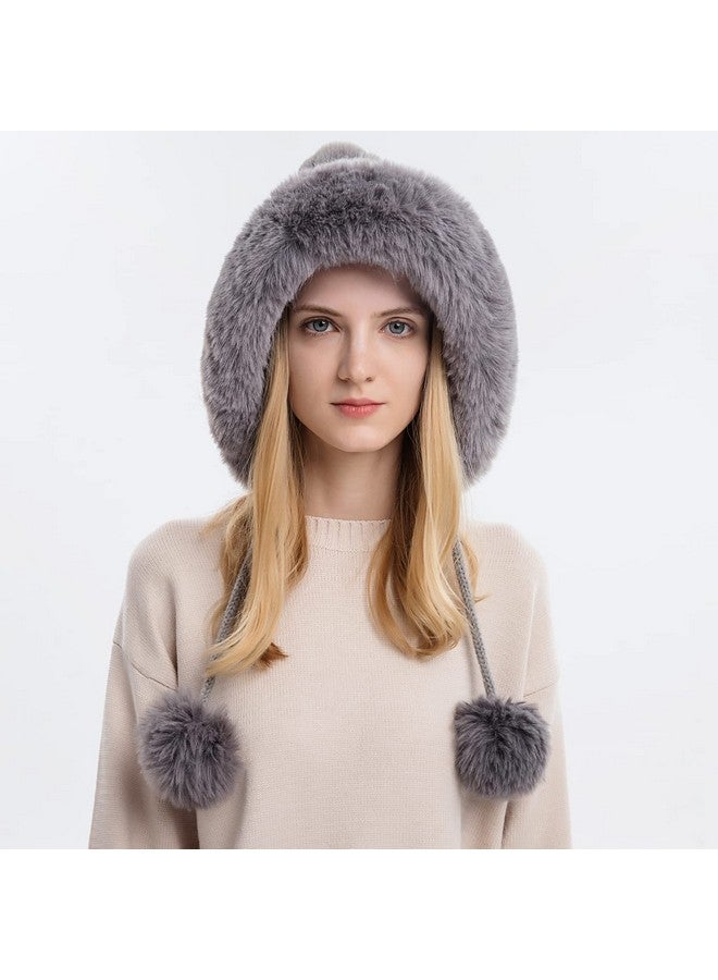 Huamulan Women Winter Beanie Hat Earflap Peruvian Warm Slouchy Fleece Lined 3 Pom Poms Knit Cap Cute Sherpa Fluffy Ski Hats - Image 3