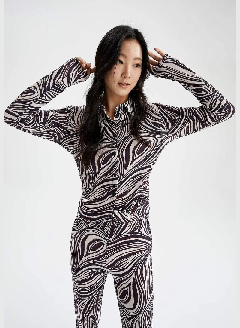 ديفاكتو Regular Fit Long Sleeve Zebra Print T-Shirt