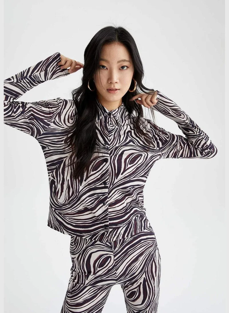 ديفاكتو Regular Fit Long Sleeve Zebra Print T-Shirt