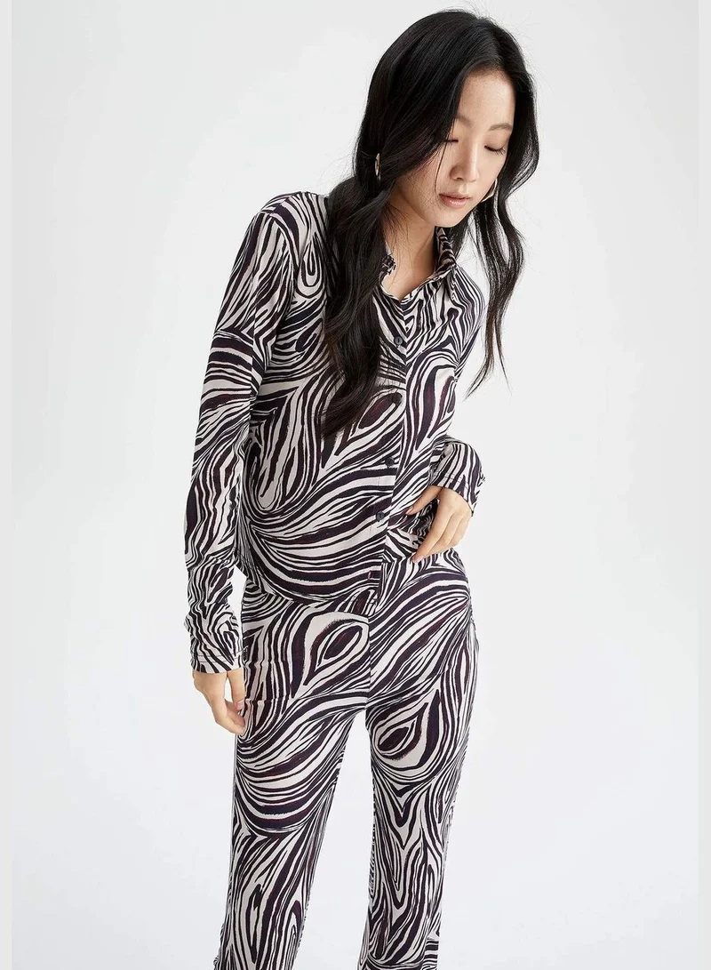 ديفاكتو Regular Fit Long Sleeve Zebra Print T-Shirt