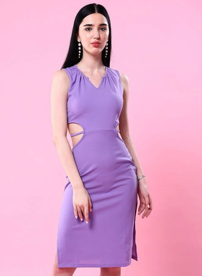 Women Bodycon Solid V-Neck Sleeveless Dress