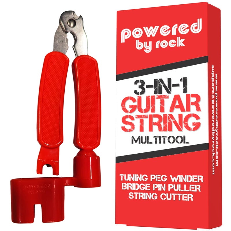 Powered By Rock Guitar String Winder, String Cutter and Bridge Pin Puller - 3-in-1 Guitar Tool for Acoustic and Electric Guitars - Wind Guitar Strings Quickly - Cut Excess String Off - Pull Pins Out Easily - Image 1