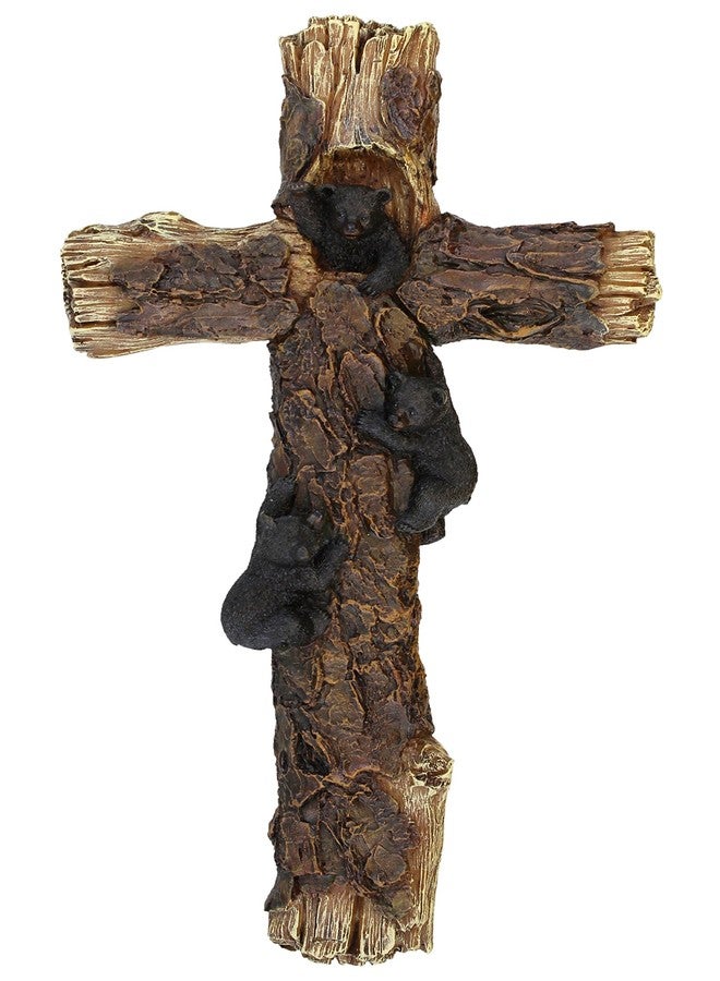De Leon Collections DeLeon Collections Decorative Black Bear Cubs Climbing Wall Cross - Rustic Cabin Jesus Art - Image 1