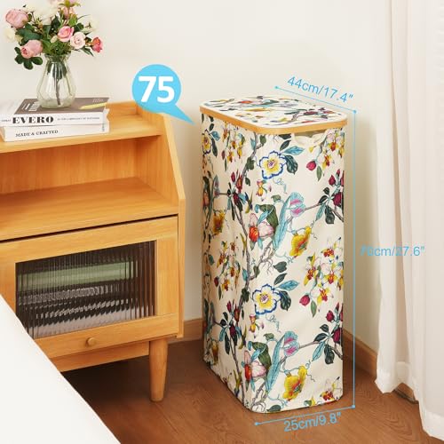 efluky Slim Laundry Basket with Lid Narrow Laundry Hamper with Removable Bag Skinny Dirty Clothes Basket with Bamboo Handles for Bathroom Bedroom Laundry Room 75L Floral - Image 3