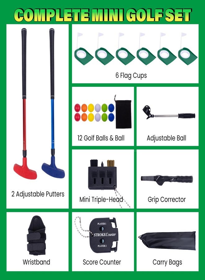 WodGod Mini Putting Golf Practice Set-Adjustable Putters, 6Flagged Holes, 12Practice Balls, Extendable Ball Retriever&Portable Storage Bags for Indoor and Outdoor Play - Image 2