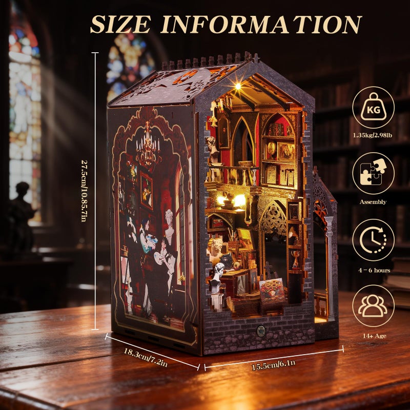 Vruelia Booknooks kit for Adults - Art Studio Book Nook Kit | Miniature Artist Atelier 3D Puzzle | Vintage Oil Painting Bookshelf Decor with LED | Unique Creative Gifts for Art Lovers (Gray) - Image 5