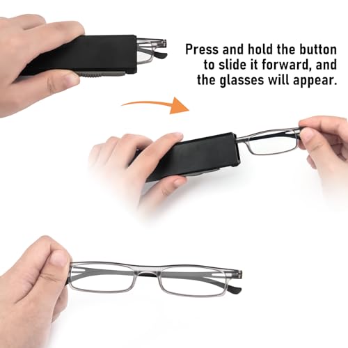REAVEE Folding Reading Glasses for Men Women Ultra Thin Blue Light Blocking Anti UV/Eyestrain Computer TR90 Slim Portable Foldable Readers with Compact Flat Case, Grey +1.75 - Image 2