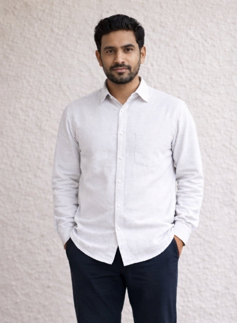 ecotattva 100% Pure Cotton Formal Shirt - Men's White Color - Full Sleeve Cotton Shirt - Image 1