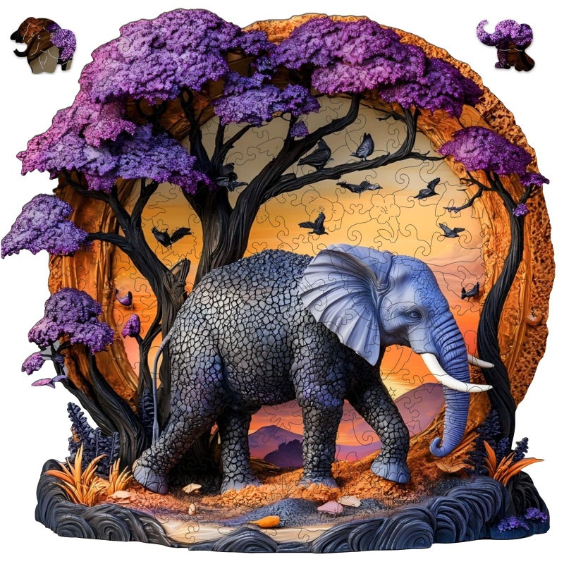 Qiuenisray Wooden Puzzles 200 Pieces 3D Vision Effect Elephant Forest Puzzle for Adults and Kid Beautiful Puzzle Wall Decor FSC Certified Unique Animal Shape Gift for Family Game 112x109 in - Image 3