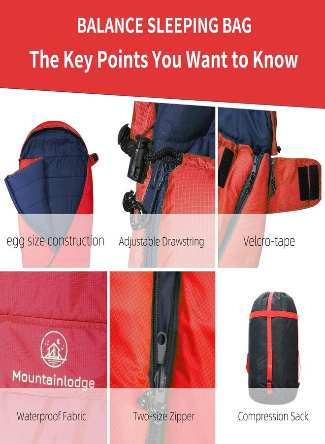 Mountainlodge Balance Sleeping Bag for Adult&Kids,Cold&Warm Weather with Compression Sack and Water Resistant for Family Camping,Travel and Car Camping (Red) - Image 2