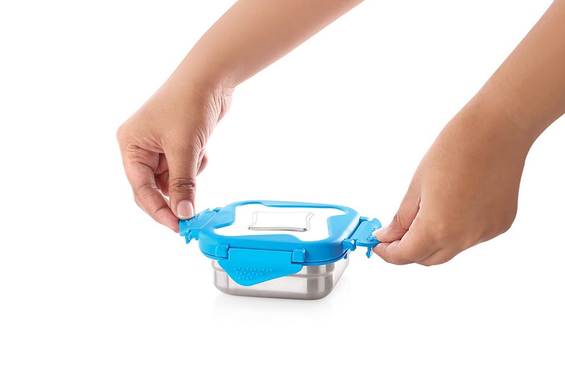STEELLOCK Smart Stainless Steel Tiffin Lunch Box for Kids and Adults | Airtight & Leakproof | Square Tiffin Box for School & Office with Steel Lid | Blue 250 ml 2 pc - Image 2