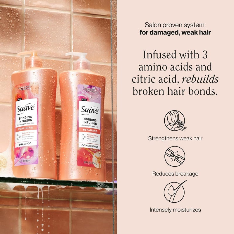 Suave Bonding Infusion Repairing Conditioner Infused with Bonding Complex Restorative for Weak or Damaged Hair 28oz Pump 4 Pack - Image 1