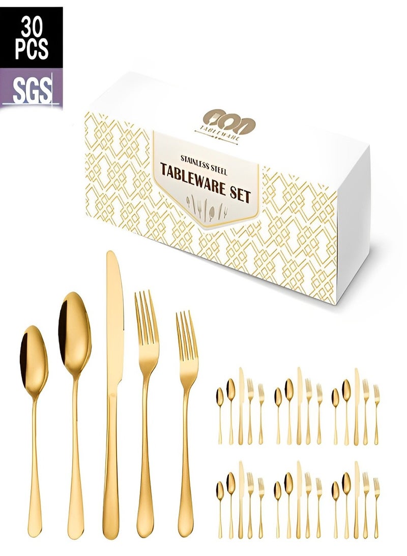 30Pcs Stainless Steel Flatware Cutlery Set Golden  - Image 1