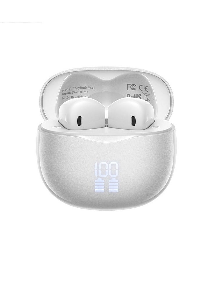 REMAX Cozybuds W39 True Wireless Bluetooth Headset with Digital Screen, Bluetooth 5.4 Stereo and Charging Case - White - Image 1