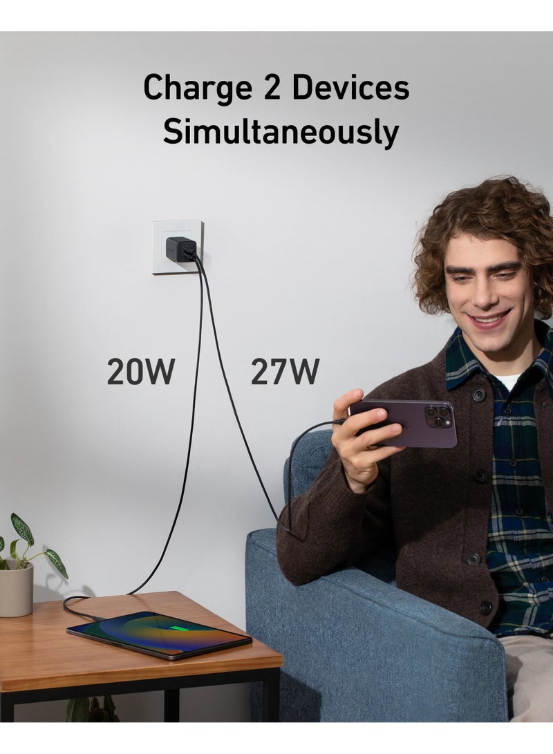 أنكر شاحن جداري USB-C بقوة 47 واط ومنفذين - نانو 3 أسود | A2039L11 أسود - Image 4