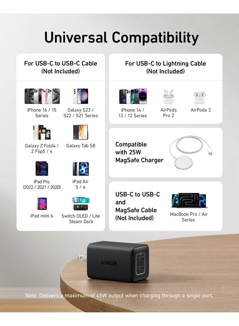 أنكر شاحن جداري USB-C بقوة 47 واط ومنفذين - نانو 3 أسود | A2039L11 أسود - Image 3